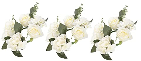 3st Kerzengirlande Rosenkerzenringe Blumenkerzenringe Für Säulen Künstlicher Blumenkranz Kerzenring Aus Künstlichen Blumen Hochzeitsdekoration Weiß Lamm Plastik Frühling Und Sommer
