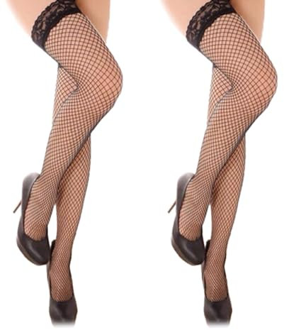 GNHG Paquete de 2 Medias de Red para Mujer, Medias de Encaje de Seda Antideslizantes de Silicona, Decoraciones de la Vida Diaria para escenas de Cosplay navideñas