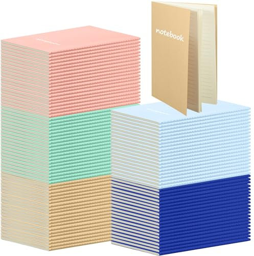 Mimorou 100 Pcs Kraft Notebook Journals 5.5 Inch x 8.3 Inch A5 Journal Softcover Notebooks Bulk for Kids Student Writing Sketch Office Notepad with 60 Pages 30 Sheets (Bright Color,Notebook, Lined)