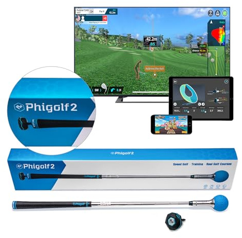PHIGOLF Home Golf Game Simulator: Enjoy Interactive Golf with Motion Sensor & Swing Stick for Indoor & Outdoor Fun – 38,000+ Courses Worldwide, Compatible with Android, iOS, App & E6 Connect