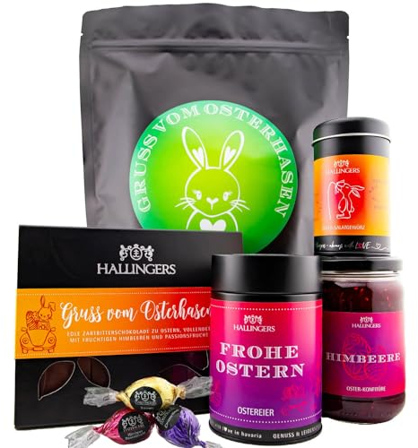 Hallingers Gruß vom Osterhasen - green - Ostern Wundertüte XXL als Osterkörbchen, Pralinen Osterei Ostertafel Konfitüre & Gewürz (Set) - Geschenk im Sommer & als perfektes Grillgeschenk | Glückwunsch