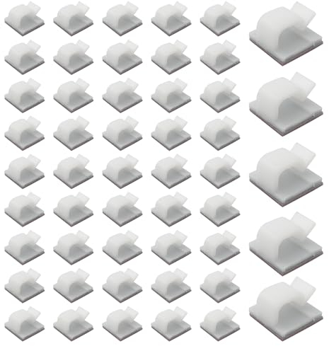ALLY-MAGIC Kabelhalter Selbstklebend, Outdoor Kabel Clips Kabelführung Organizer, 50 Stück 3M Kleber Kabelclips Kabelklemmen Kabelmanagement Haken Draht Halter für Lichterketten E9-BXJ(Weiß)