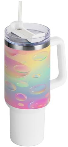 Bicchiere isolato con bolle colorate in acciaio inox con cannuccia per tè freddo o caffè