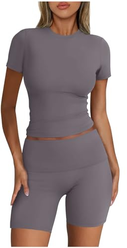 Damen Sportanzüge 2 Stücke Zweiteiler Yoga Outfit Freizeitanzug Ober- & Unterteil-Sets für das Workout Sportswear Jogginganzüge Activewear Streatwear Trainingsanzüge für Damen Sport Bh+Shorts Set