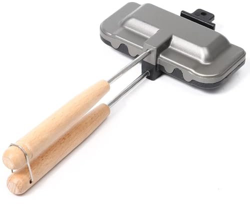TAMUME Lagerfeuer Sandwichmaker mit Holzgriffen, faltbarer Toaster für gegrillte Sandwiches mit offener Flamme