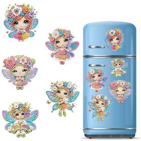 CXINLky DIY Diamond Art Painting Kühlschrankmagnete, Kreatives Diamant Malerei Kühlschrank Magnete Kits Home Dekoration für Whiteboard, Pinnwand, Kühlschrank, Magnettafel-20-Schmetterlingsfee