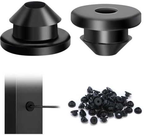 TOBEOME Manguito de Cable de Acero Inoxidable, Accesorio para Barandilla de Cable, Ojal Protector, Almohadilla de Goma Negra, 229,63g