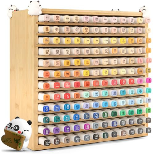 VexNook 144 Slots Bamboo Art Markers Storage Rack – Solid Wood Desk Organiser, Pen Organiser for Various Markers, Brushes, Pen & Pencils, No Assembly Required (with 4 Panda Protectors)