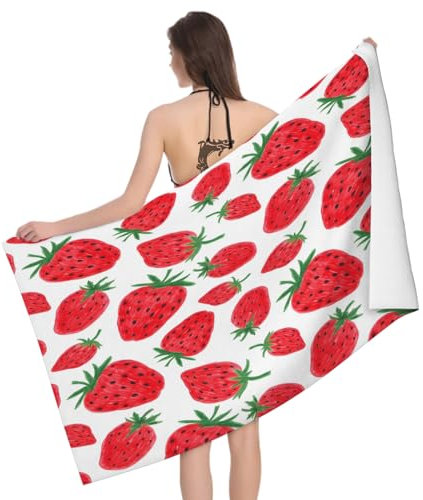 Mikrofaser Strandtuch Cute Erdbeere Groß 100x200 cm, 3D Cartoonobst Badetuch für Erwachsene Weiches Leicht Handtuch Schnelltrocknend Sandfreies Strandhandtuch