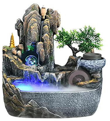 Tabletop Fountain Tabletop Water Fountain with Cascading Rock Waterfall and Rockery Stream Zen Meditation Indoor Waterfall Feature with Automatic Pump for Home Office Bedroom Desk Decoration Indoor Fo