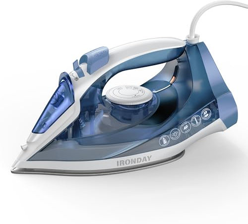 IRONDAY Clothes Steam Iron with Quick Heating, Ceramic Coating Sole, Powerful 1200W Steam Distribution, Adjustable Thermostat Dial, Self-Cleaning, Horizontal Steam