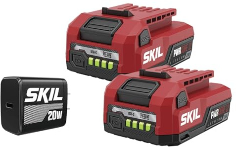 SKIL PWR Core 12 2 x 2.0Ah 12V USB-C Battery Starter Kit and Charger Including Two 4.0Ah Batteries and 20W PD Charger, CB5020A-22