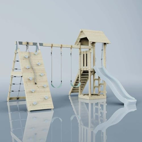 PolarPlay Spielturm Kiruna aus Holz in Blau Kinderschaukel