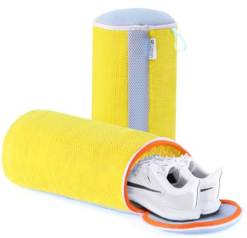 Teletrogy Lot de 2 Sac Lavage Chaussures Microfibre, Réutilisable Housse Nettoyage Chaussure Machine Sacs à Linge avec Fermeture Éclair Sacs de Blanchisserie pour Baskets, Grande Taille 32x18cm, Jaune