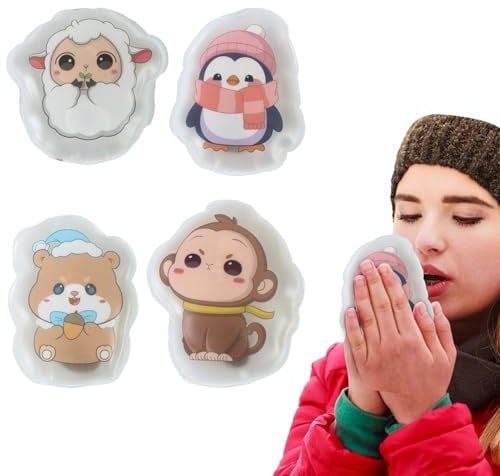 4 Pack Reusable Snap Heat Packs, 9 Cm Pocket Instant Hand Warmers, Long-Lasting Winter Instant Hot Pad, Cute Cartoon Reusable Snap Heat Pack Cute for Kids& Adults,Outdoor Camping