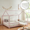 [en.casa] Kinderbett Hesel Hausbett mit Matratze 140 x 200 cm Rosa mit Rausfallschutz und Lattenrost Bodenbett Jugendbett Holzbett