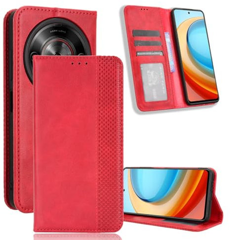 YUECXIN Cover per ZTE Blade A75 5G, Flip Caso in PU Pelle Premium Portafoglio Custodia con Carta Fessura, Supporto Stand, Chiusura Magnetica, Antiurto Case, Rosso