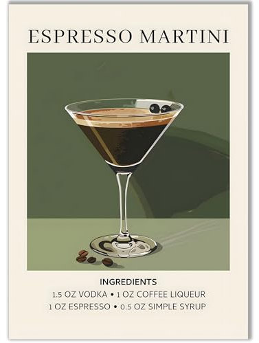 Happymotive – Premium Cocktail Poster wahlweise in DIN A3 oder DIN A4 – Premium Druck auf 300g Papier – Wanddekoration für Bar, Küche und Homebar, Office ohne Rahmen Espresso Martini A3