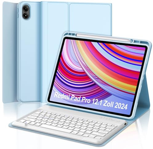 IVEOPPE Hülle Tastatur für Redmi Pad Pro 12.1, Tastatur für Xiaomi Poco Pad 2024, Bluetooth Magnetisch Keyboard für Redmi pad Pro/Xiaomi Poco pad 12.1 Zoll 2024, Blau