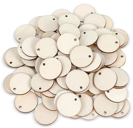 Yuannee Holzscheiben mit Loch,200 PCS Holzscheiben 2.5CM Holzscheiben Klein Geschenkanhänger Unvollendete Natur Holz Rund Holz Scheiben Hölzerne Runde Holzspäne für DIY Handwerk