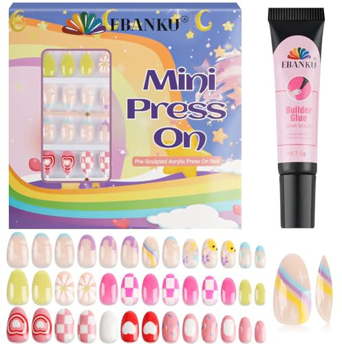 78 Stück Weiter drücken Nails für Kinder, EBANKU 3 Pack KinderFalsche Nägel Kit Alte bunte Herz Weiter drücken
