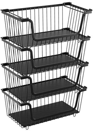 Cestini impilabili in filo metallico impilabile per ristoranti e congelatore per uso domestico, 4 pezzi