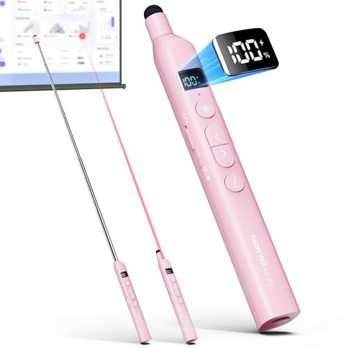Bluetooth Presenter mit Ausziehbarer Zeigestab & Roter Laser für PowerPoint | ①USB-A Wireless Fernbedienung Präsentation mit Touch-Stift und Bildschirm-Markierfunktion②Präsentation Klicker Remote Control