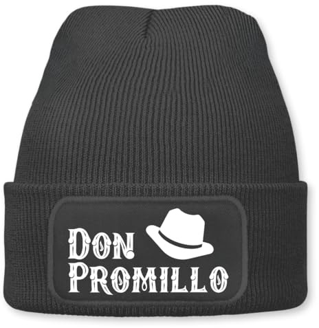 Prozente Momente Don Promillo – lustige Wintermütze | Beanie für Damen & Herren, warm, elastisch & Unisex, Strickmütze mit Patch & Druck, perfekt für Après-Ski, Weihnachtsmarkt & Fasching