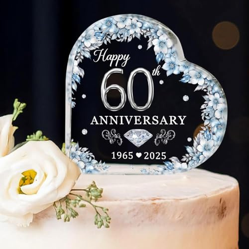 Personalised 60th Wedding Anniversary Acrylic Cake Topper, 60 th Anniversary Decorations, 60 Wedding Topper, 60 Years Of Married Acrylic Plaque Decorative Signage Gifts