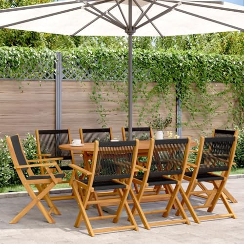 Teenpull Gartenstühle 8 STK. Klappbar Schwarz Massivholz Akazie, 54x57x91cm Outdoor Klappstuhl Set, Terrassenmöbel für Garten & Balkon