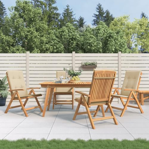 IBUQDDV Klappbarer Gartenstuhl aus massivem Teakholz mit Verstellbarer Rückenlehne und rutschfestem Kissen 4 STK. – Outdoor Sitzmöbel mit Lattenrost-Design für Terrasse und Balkon
