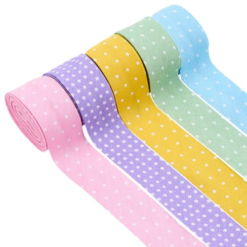 FINGERINSPIRE 12.5 m Gepunktetes Schrägband 20mm Breites Zweifarbiges Nähband Mit Doppelt Gefaltetem Design Baumwoll Schrägband Mit Weißen Punkten Für DIY Bastelarbeiten Nähzubehör (5 Stück/Set)
