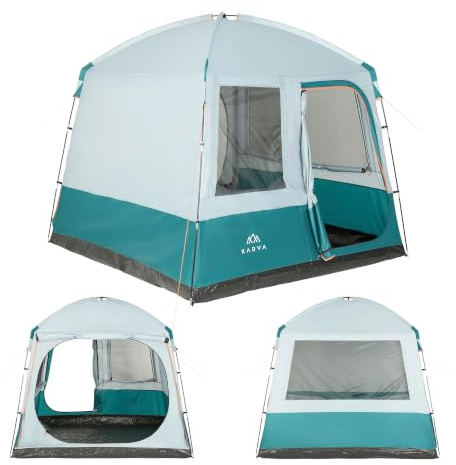KADVA Kavio Hall Aufenthaltszelt 5 Personen, 240x240x225 cm, wasserdicht | Selbsttragend mit Fiberglas-Gestänge & 225 cm Stehhöhe, Moskitonetz und großem Fenster – Packmaß 70x18,5 cm, nur 5,6 kg