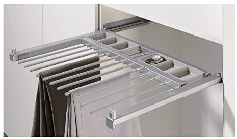 HETTICH 9132918 Silber Amari 200 Hosenhalter (Hosenträger), ausziehbare Halterung für 12 Hosen, Korpusbreite 700-800mm, Stahl