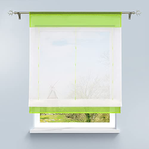 HongYa Bändchenrollo Tunnelzug Raffrollo transparenter Voile Raffgardine Vorhang H/B 140/100 cm Grün