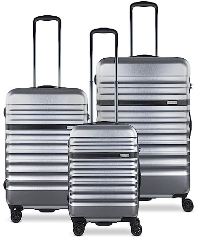 bugatti Corium 3er-Hartschalen Kofferset (S,M,L) 4 Rollen mit TSA-Zahlenschloss, Silber