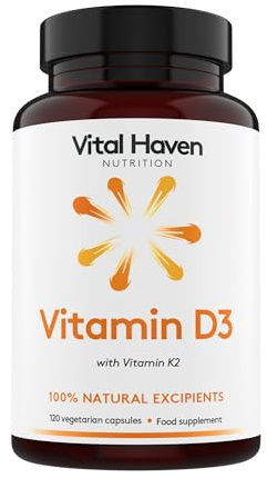 Vital Haven Vitamin D & K Supplement - D3 (4000 IU) + K2 MK7 (125mcg) - Stronger Bones and Immune System - UK Made