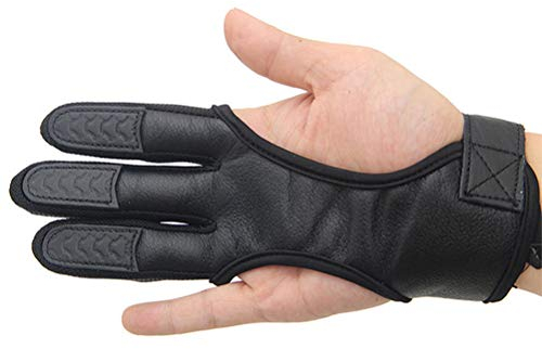 LIOOBO 3 Finger Handschuhe Bogenschießen Handschuhe Leder Handschuhe Fingerschutz (Größe XL Schwarz)