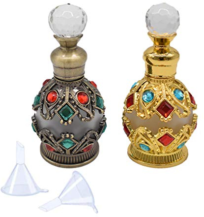 Liwein Botellas de Perfume Vintage,15ml Vacías Recargable Perfume de Vidrio Botella Cristal Antiguas Botella de Aceite Esencial con Embudo Regalo para Mujer 2 Pieza