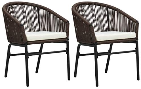pedkit Gartenstuhl 2 STK. Rattansessel Garten Essstuhl Rattanstuhl, Witterungsbeständig, Braun PVC Rattan mit Cremeweiße Auflagen, 58 x 58 x 78 cm (B x T x H)