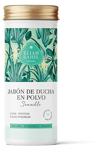 ELIAH SAHIL Bio-Duschpulver für empfindliche Haut – 90g, zertifiziert biologisch und vegan, seifenfrei, sanfte Körperreinigung, ohne Konservierungsstoffe oder Duftstoffallergene, für empfindliche Haut
