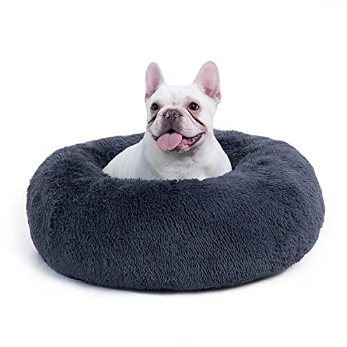 BEDSURE Katzenbett waschbar Flauschiges Katzenbett - Ø 60 cm Katzenschlafplatz für Katzen und kleine Hunde, plüsch Katzenkissen rund Kuschelbett, dunkelgrau