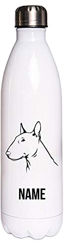 Bullterrier Hundemotiv Edelstahl Thermosflasche/Trinkflasche 750 ml mit Wunschnamen oder Text personalisiert (Bullterrier)