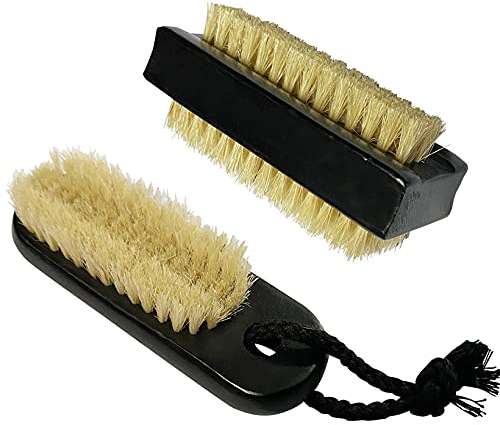 Coralpearl Holz Nagelbürste Schwarz Naturborsten 2 Stück, Handwaschbürste Reiniger, Fingernägel Zehennägel Bürste, Handwerkerbürste, Scrubbing Reinigungsbürsten (Doppelseitige + mit Aufhängekordel)