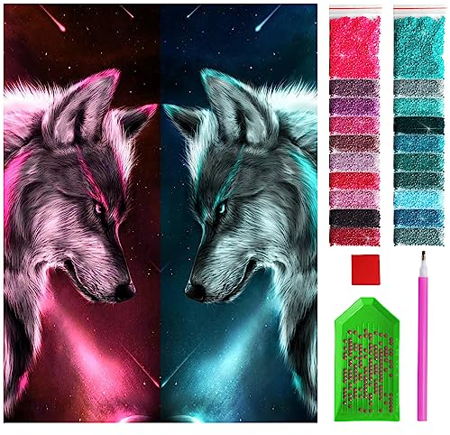 ARTULIO Diamond Painting Wolf Set – 5D Diamant Painting Bilder 30x40 cm mit Diamond Painting Zubehör für Kinder und Erwachsene - Crystal Art für Home Wand Deko