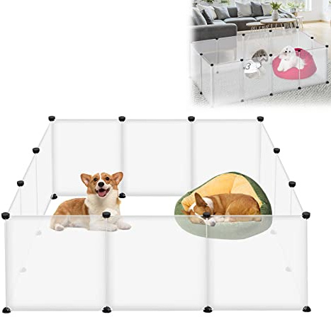 LARS360 Freigehege Kaninchen, Kunststoff-Gittergehege für Kaninchen, Meerschweinchen, 145 x 75 x 48cm, Weiß