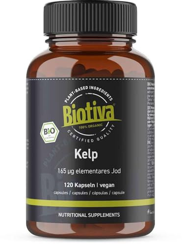 Kelp Bio hochdosiert 120 Kapseln - 165 mg Natürliches Jod - Kelpalgen - Abgefüllt in Deutschland - 100% Vegan - Ohne Füllstoffe oder Trennmittel - Biotiva