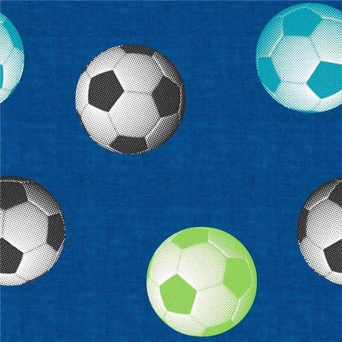 Blue Football Wallpaper - White Turquoise Green Children's Room Sports Trendy - Modern Contemporary Feature Wall