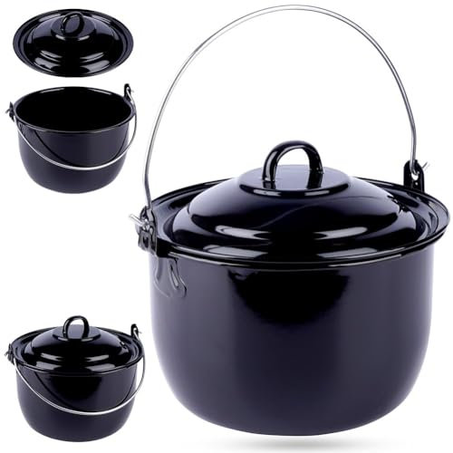 Vilde Gusseisen-Kessel Feuertopf Feuerkessel Kessel emailliert mit Deckel 20 cm 3,8 L
