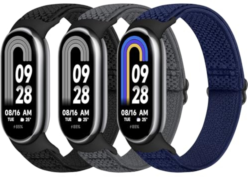 Bcuckood Elastisches Armband Kompatibel mit Xiaomi Smart Band 10/9/8 Damen Herren, dehnbares Uhrenarmband weiches elastisches Nylon Ersatzarmband für Xiaomi Mi Band 10/9/8, 3 Stück